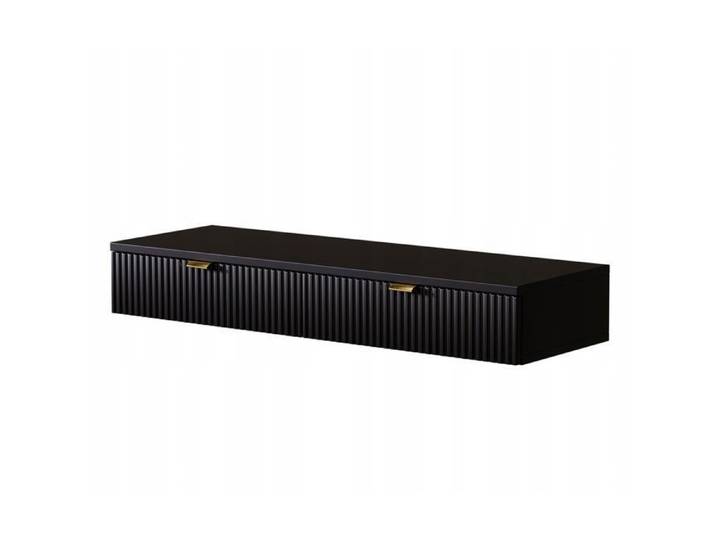 Coiffeuse Murale Suspendue – Façade Rainurée\, Poignée Dorée\, Couleur Noire Deux Tiroirs 100x15x33cm