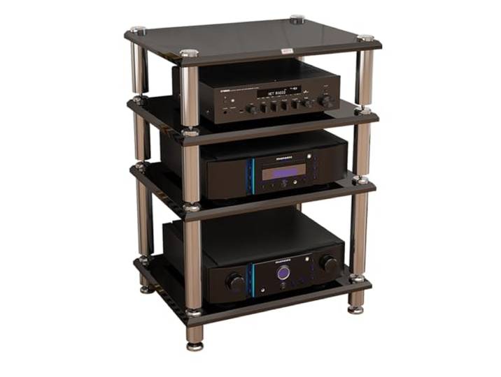 STCERY Design HiFi Rack aus Holz & Stahl, Etagen Stereo-Komponenten-Rack/Schrank, 1/1/3/4-stufiger AV-Medienständer, HiFi-Rack-Ständerschrank, für Wohnzimmer Büro(83cm/32.7in)