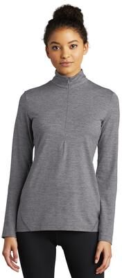 Sport-Tek LST711 Women's Exchange 1.5 Long Sleeve 1/2-Zip T-Shirt in Grey Heather size XS   Polyester/Spandex Blend