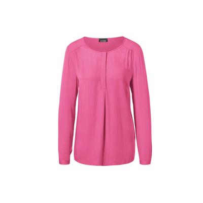 Schlupfbluse GOLDNER "Figurschmeichelnde Schlupfbluse mit modischer Kragenverarbeitung", Damen, Gr. 42, pink (kamelie), Obermaterial: 100% Viskose CV., figurumspielend, eng 1-Knopf-Manschette, Blusen Schlupfbluse, mit Schulterpasse und Kräuselungen