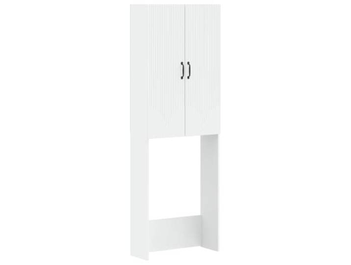 Toilettenschrank HOORN Weiß Holzwerkstoff 66 x 25,5 x 190 cm Standschrank Umkehrbare Türen, feuchtigkeitsbeständig, mehrere Fächer, schlankes Design, einfache Reinigung, viel Stauraum