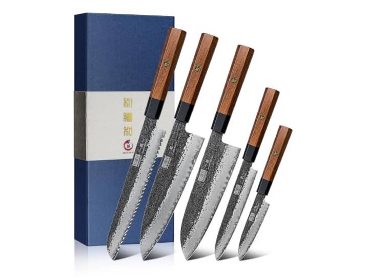 HOSHANHO 5-Teiliges Messerset, Rasierscharfes Kochmesserset Küchenmesserset Professionelles Japanisches Kochmesserset aus 10CR15MOV-Hochkohlenstoffstahl mit Ergonomischem Rosenholzgriff