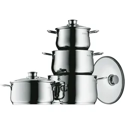 WMF Topfset Induktion Kochtopfset 4tlg Glasdeckel Diadem Plus Edelstahl, Pfannenset + Topfset, Silber