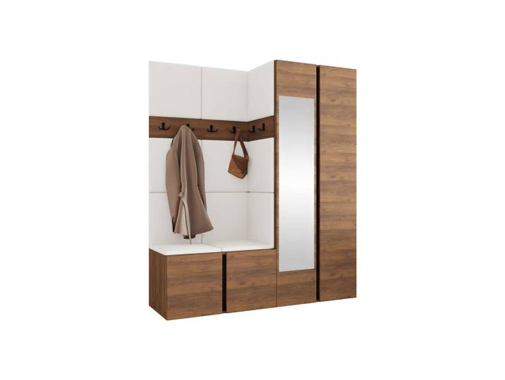 Mirjan24 Garderoben-Set Orion Xii, Nussbaumfarben, Weiß, Kunststoff, 158x186x46 cm, Garderobe, Garderoben-Sets & Garderoben-Serien, Garderoben-Sets