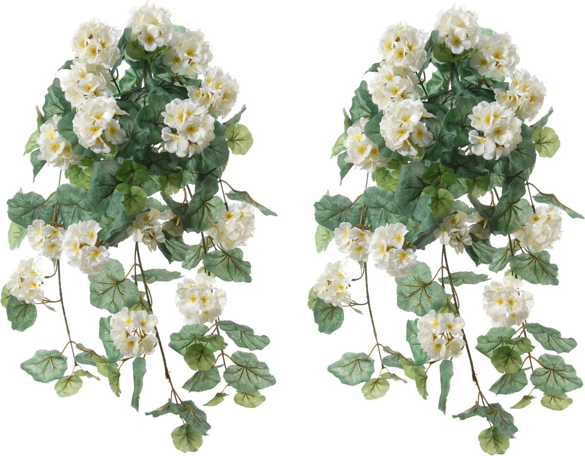 Louis Maes Geranium Kunstbloemen - Wit - 2 stuks - Hoogte: 41 cm