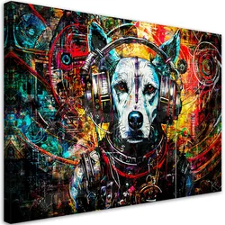 LEINWANDBILD Hund im Kopfhörer 90x60cm