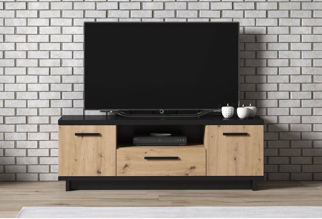 Alpen Home Ambrosino TV Stand for TVs up to 88" Black;Oak Wood 88"