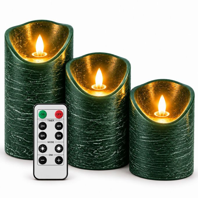 Relaxdays Set van 3 Gemarmerde LED-kaarsen