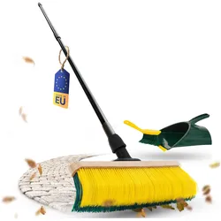 Novaliv Krallenbesen mit Stiel 60cm inkl. Jumbo Kehrgarnitur, Spezialbesen gebogenen Borsten Borsten, Reinigungsutensil, Grün, Gelb, Mehrfarbig