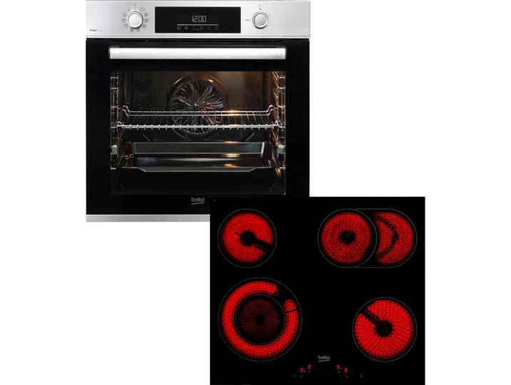 BEKO Backofen-Set BBSM12320XMPEF , Energieeffizienz: A+, schwarz (edelstahl, schwarz), Herdsets, FlexiCrisp – Gleichmäßig knusprige Ergebnisse ohne Umpositionierung, Backofen-Set