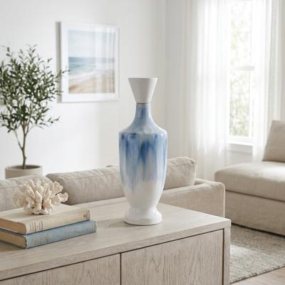 Sagebrook Home Decorative Jar - Blue Ceramic Tall Coastal with Lid, 16 in.
