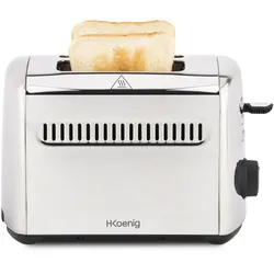 H.Koenig Toaster Toast Toaster 2 Scheiben TOAS9 Breite Schlitze 40mm Edelstahl Vintage, 7 Stufen Bräunung, Auftauen