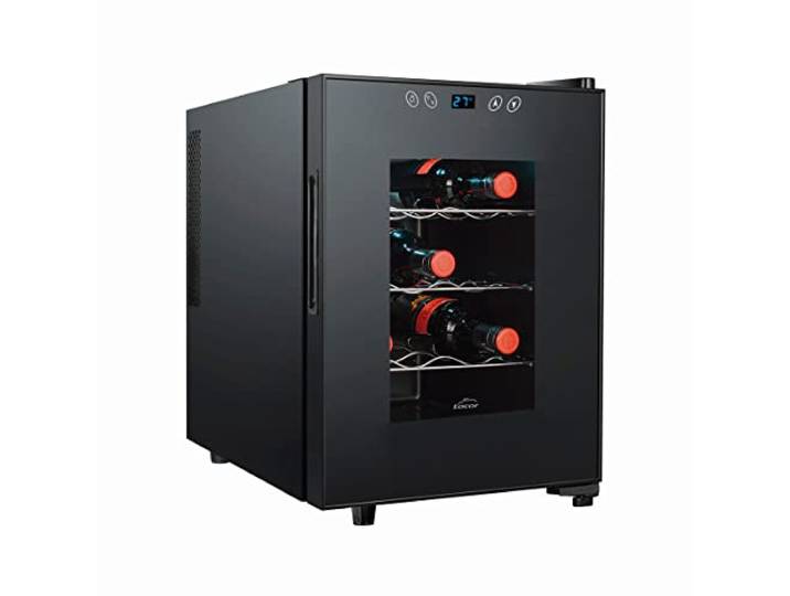 LACOR - 69671 - Weinkeller 12 Flaschen, Weinkühlschrank, Thermoelektrischer Kühlschrank, Temperaturverstellbar, Abnehmbare Regale, Leise, Antivibrationssystem, Edelstahl, 34,5x48x47 cm