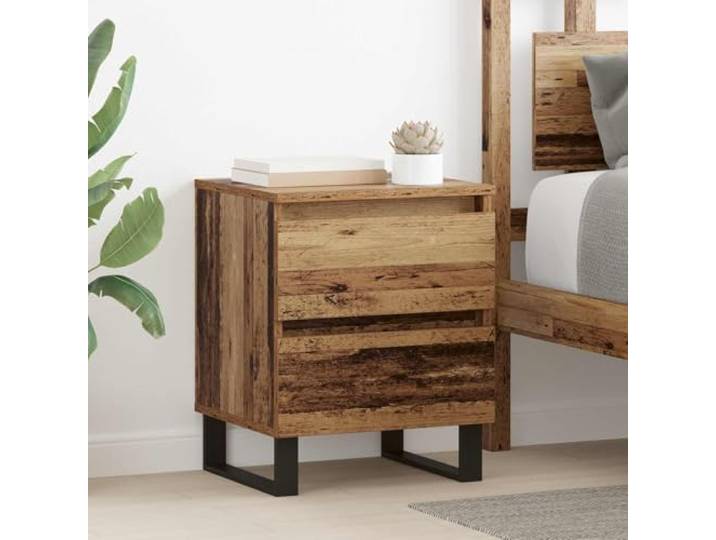 YUTAASU Nachttisch 2er Set Holzwerkstoff 40x35x50 cm Mit Schublade, Stahlrahmen, Stahlbeine, Rustikales Design, Für Schlafzimmer