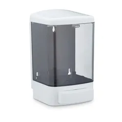 Relaxdays Wandseifenspender, 1000 ml, nachfüllbar, Spender Bad & Küche, Seifenspender Wandbefestigung, weiß-schwarz