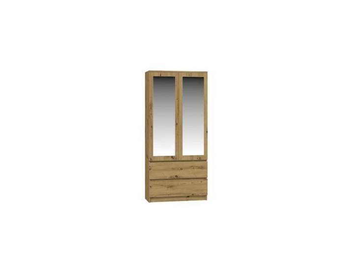 TURIN - Armoire 2 portes avec miroir style moderne chambre à coucher - 90x50x180 - 2 tiroirs - Chêne