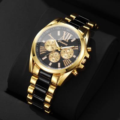 Youfap Market Luxury Men Business Watches, Fashion Roma Dial Men's Quartz Wristwatch, Elegant Daily Wear black