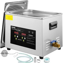 VEVOR 15 L Ultraschallreiniger (600 W Heizung, 360 W Ultraschall) Professioneller digitaler Labor-Ultraschall-Teilereiniger mit Heizungstimer für die Reinigung von Glaszahninstrumenten
