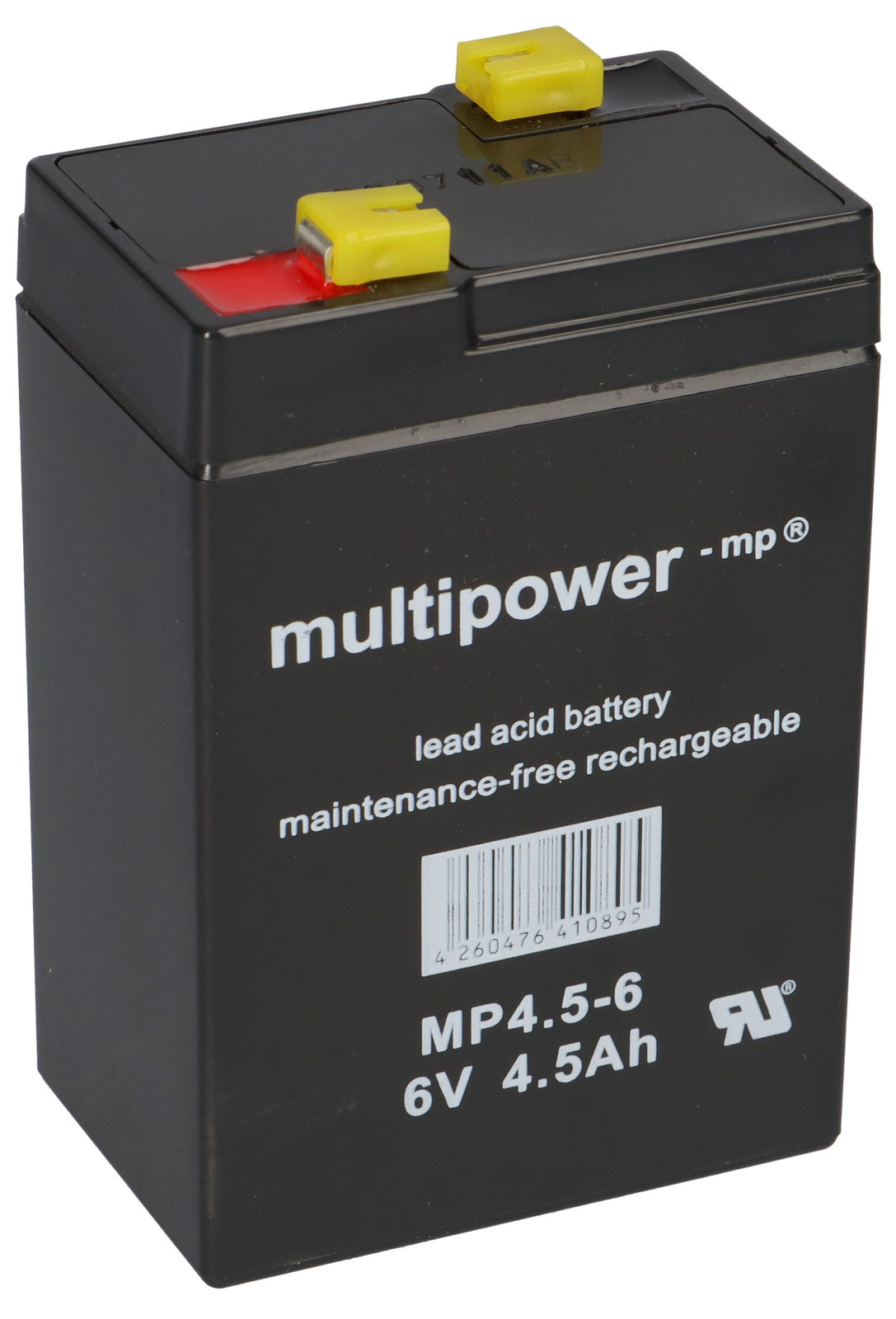 Multipower MP4,5-6 AGM loodaccu 6V 4,5Ah met F4,8 mm poolaansluiting