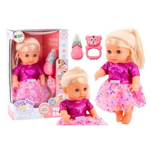 Lean Toys Puppe in rosa Kleid pinkelt mit Geräusch aus der Flasche (49676061)