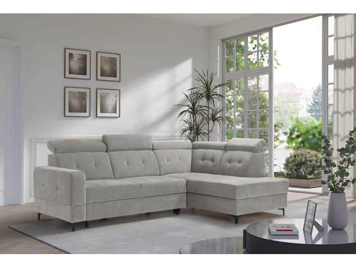 Ecksofa EXXPO - SOFA FASHION Monte, Kopfteile verstellbar, optional mit Bettfunktion & Bettkasten , grau (sand), B:254cm H:100cm T:182cm, Sofas, Ecksofa, L- Form, mit Kopfteilverstellung, optional Bettfunktion und Bettkasten