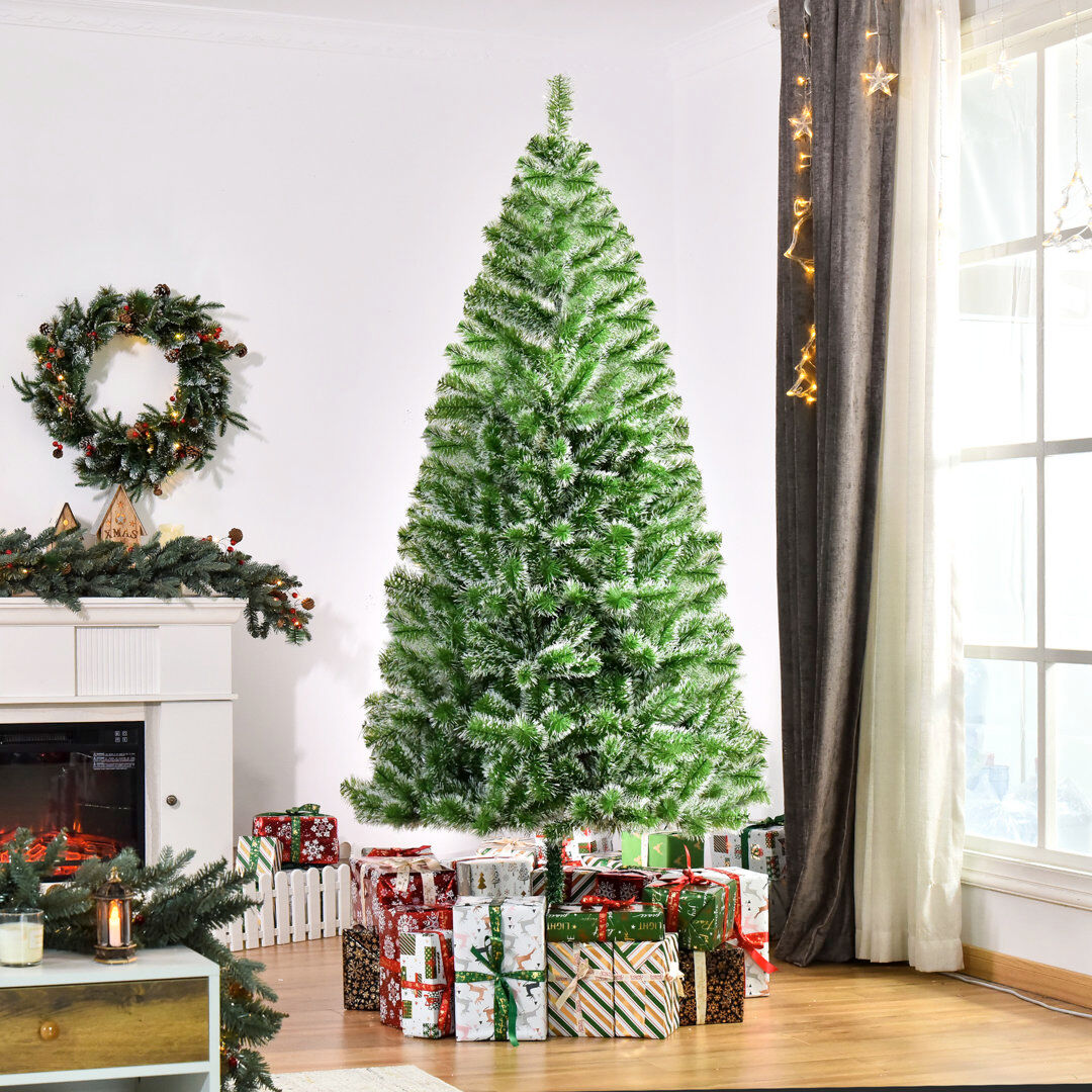 The Seasonal Aisle HOMCOM Home Decoration Artificial Christmas Tree Xmas Gift Metal Stand Green 7ft.