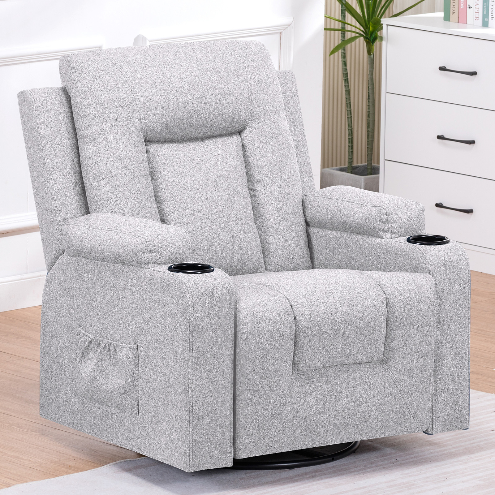 COMHOMA Relaxfauteuil met ligfunctie, verstelbare tv-stoel van stof, lichtgrijs