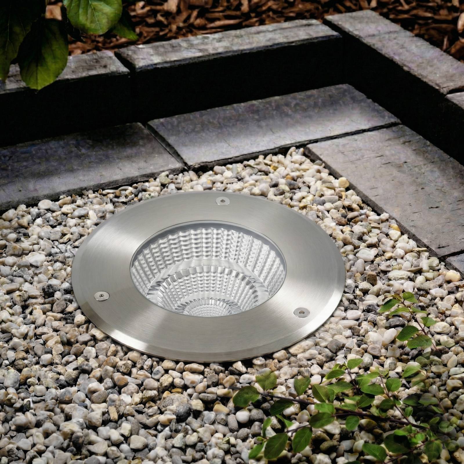 Arcchio LED-Bodeneinbauspot Thentos, Ø 18 cm 60° nickel IP67 Thentos, alu / grau / zink, Edelstahl, Bodeneinbauleuchten