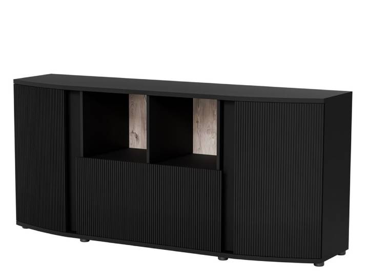 Buffet bas design noir avec façade arrondie