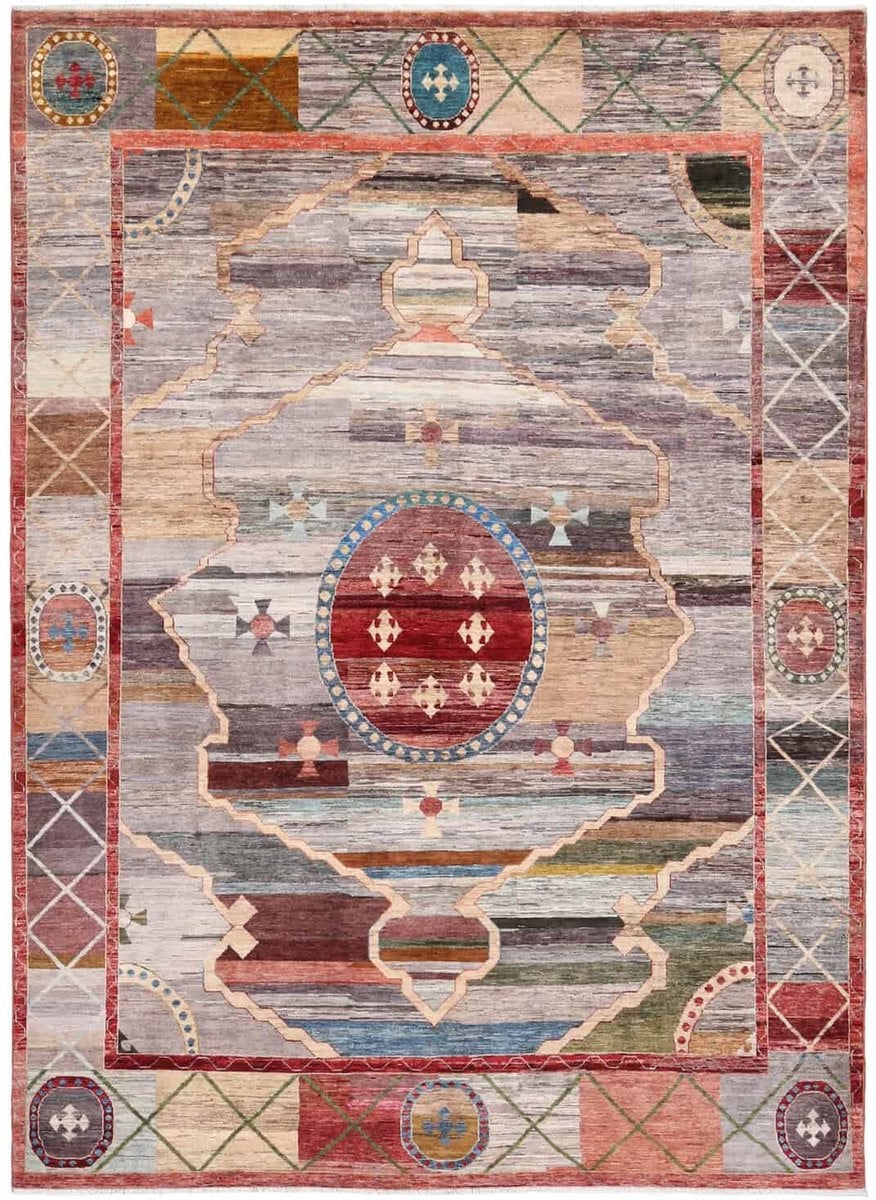 Authentiek Handgemaakt Medaillon Art Deco Luxe Tapijt van Wol met Geometrisch Patroon