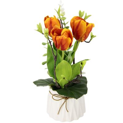 Kunstblume I.GE.A. "Tulpen", orange, B:20cm H:32cm L:18cm, Kunstpflanzen, Im Topf aus Keramik Gesteck Künstliche Frühlingsblume