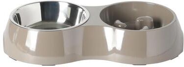 Gibson Home Melamine Double Bowl Slow Pet Feeder in Grey