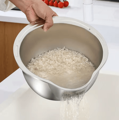 Uplift Curations Stainless Steel Rice Washing Bowl & Vegetable Strainer Multi Use Kitchen Drain Basket Stainless Steel Rice Washing Bowl & Vegetable Strainer Multi Use Kitchen Drain Basket