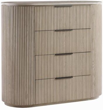 Benjara Dery Tall Dresser Chest, 4 Ribbed Front Drawers, Light Oak Brown Wood