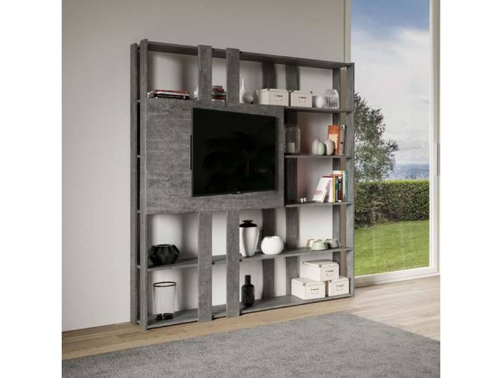 Bibliothèque et meuble TV Kato N - Couleur ciment - 6 ripiani