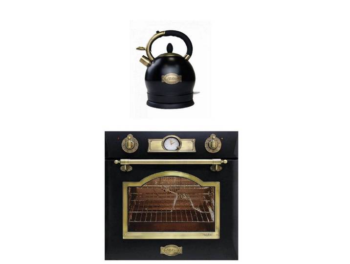 Kaiser Küchengeräte Backofen EG 6345 Em+Wk 2000 Em, Einbau Gasbackofen 67L Selbstreinigung Autark+Retro Wasserkocher