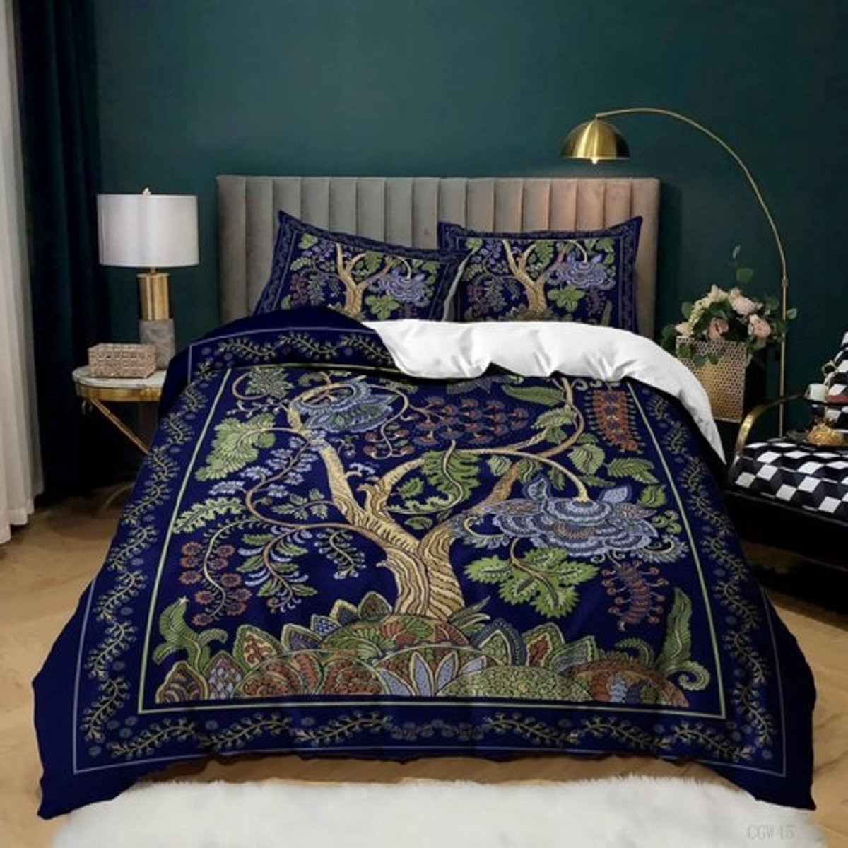 Dekbedovertrekset van fleece met etnische print in marineblauw, 240 x 260 cm