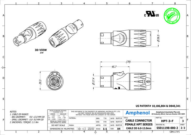 Amphenol HPT-3-F Black