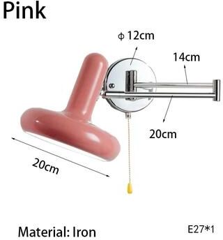 Uplifted Goods Nordic Modern Retractable Wall Lamp For Bedroom And Workspace pink Handle Switch 110v
