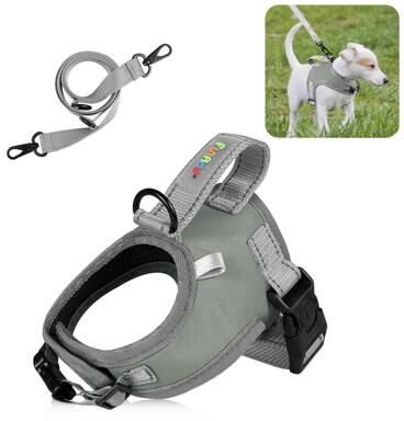 United FunAdd Reflective Dog Harness Breathable Adjustable No Pull Pet Vest With Leash grey m