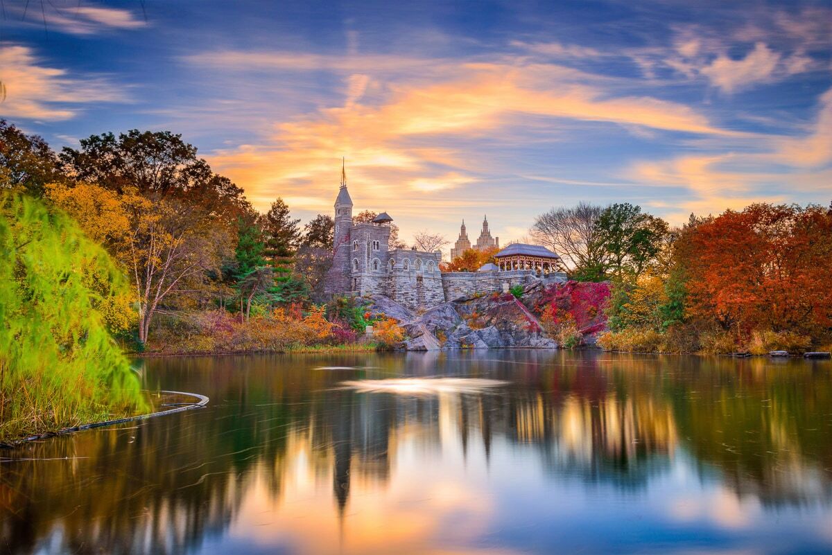 Fototapete PAPERMOON "Central Park Castle", bunt, B:3m L:2,23m, Vlies, Tapeten, Fototapete bunt B/L: 3m x 2,23m, Bahnen: 6 Stk.