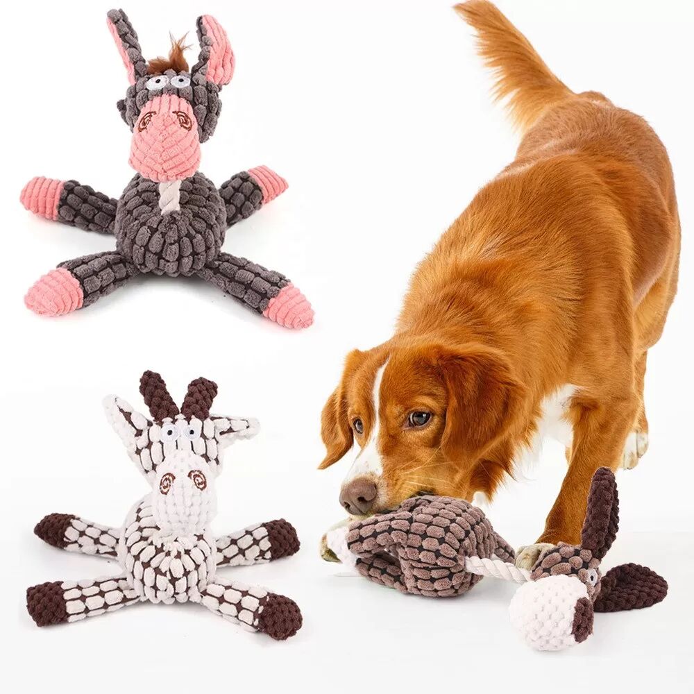 INF Beiges Plüsch-Quietschspielzeug für Hunde – Kauen, Zahnen und Zahnreinigung für kleine bis mittelgroße Hunde