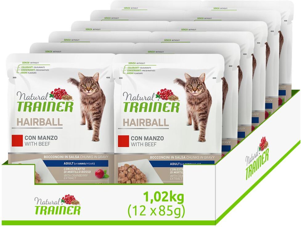 Natural Trainer Hairball Cat Busta Multipack 12x85G MANZO