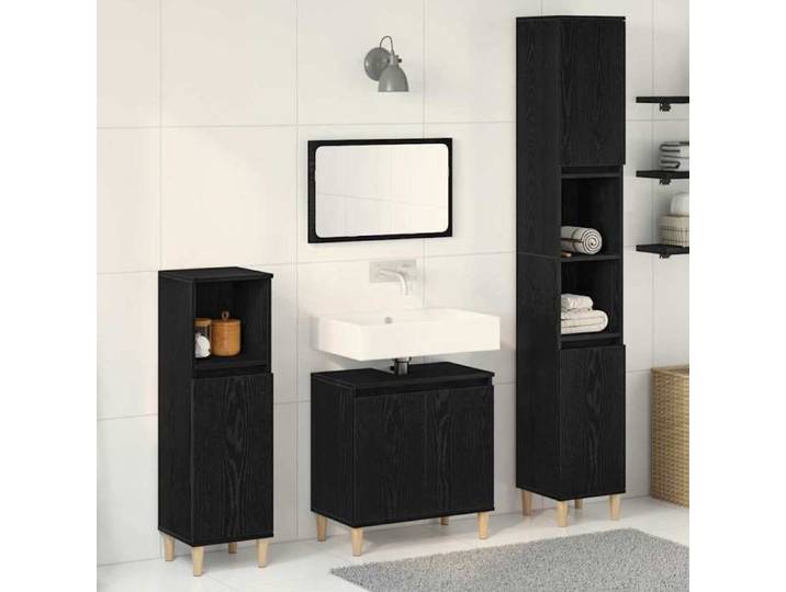 Automne/hiver  Noir Ensemble de mobilier de salle de bain avec stockage 3 pcs Noir - Hauteur：180cm Nove9963402