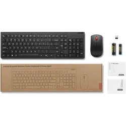 Lenovo Essential Wireless Combo Keyboard & Mouse Gen2 Black-US English (US, Kabellos), Tastatur, Schwarz