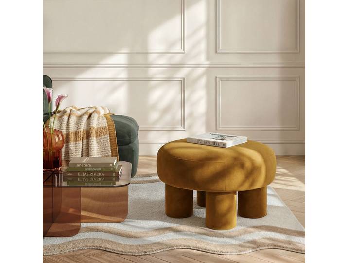HABITAT - Grand pouf en tissu velours - Ocre - Oroli