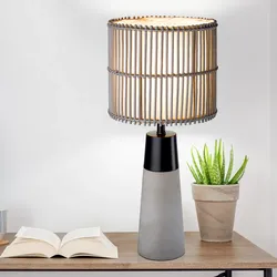 Schreib Nacht Tisch Lampe Metall Leuchte Schwarz Matt Bambus Beton Beleuchtung