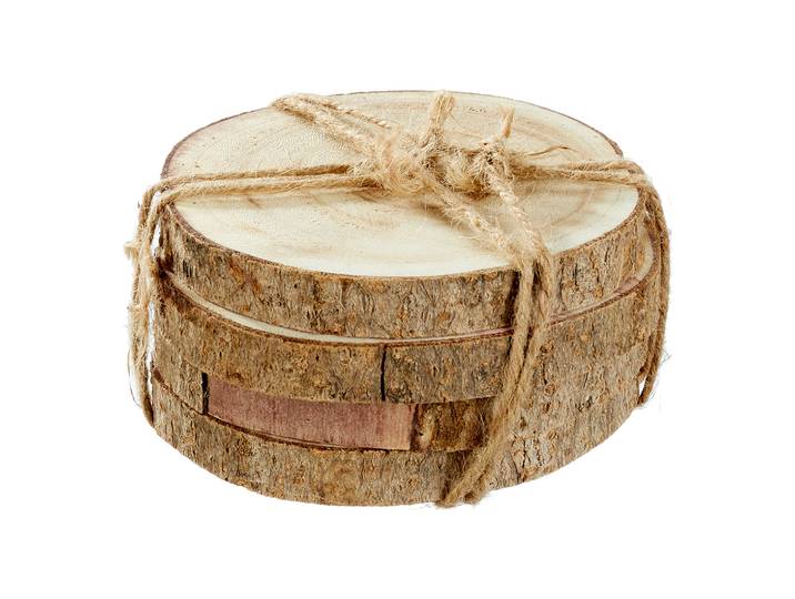 Untersetzer aus Holz 4er-Set, Baumstamm Scheiben als Dekoration, je 12 x 2 x 12 cm