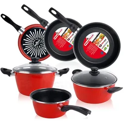 Magefesa Kochgeschirr 5 Stück + 3er-Set 18-20-24cm, Stahl verglast 820oC, PFOA-frei Rot MAG-GRANABATST