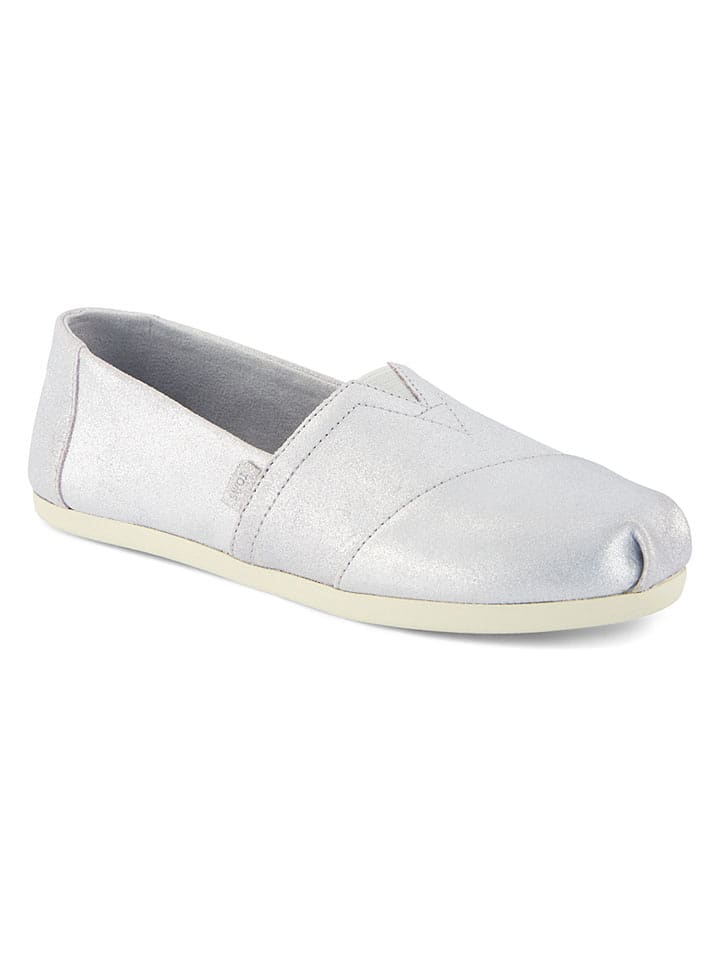 TOMS Leder-Slipper in Silber - 38